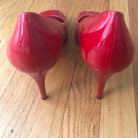 Red high heels with peep toe Stuart Weitzman